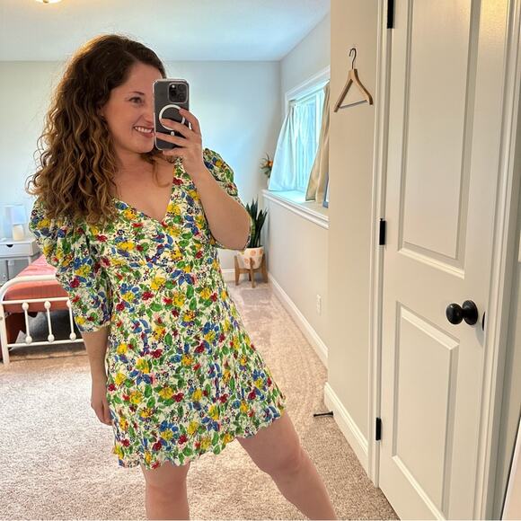 Saloni Floral Lemon Mini Dress 8 - Picture 3 of 16